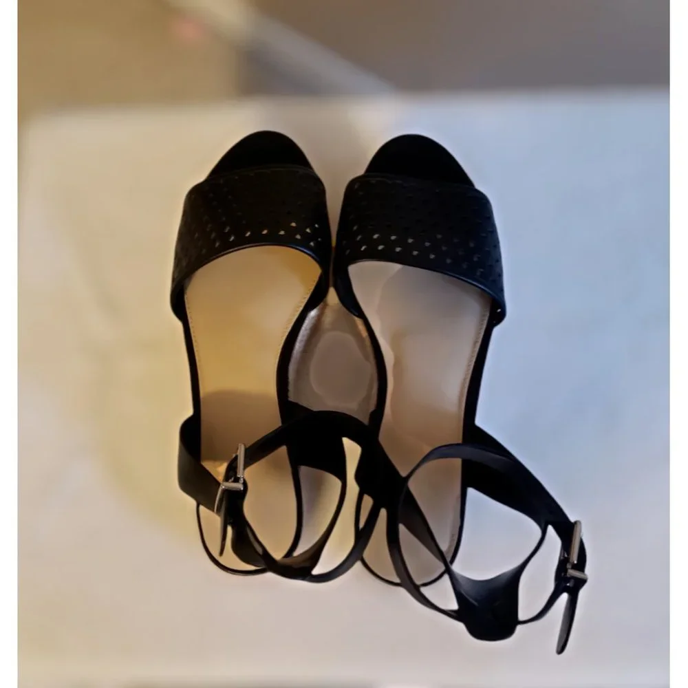 Vince Camuto Kovya Espadrille Strappy Black Leather Sandals Women's Size 10 M
